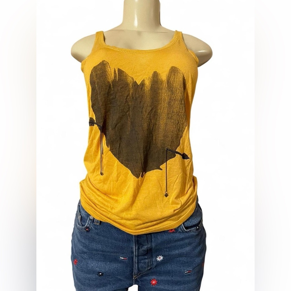 Vera Wang Yellow Tank Top with Black Heart Design
